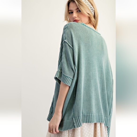 New Easel Cable Knit Short Sleave Sweater Pullover - Picture 4 of 5